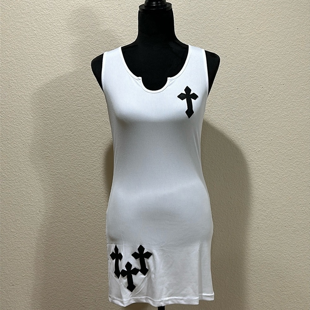 Kolly Y2K White Cross Pattern Mini Dress
